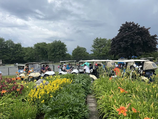 golf carts and flowers