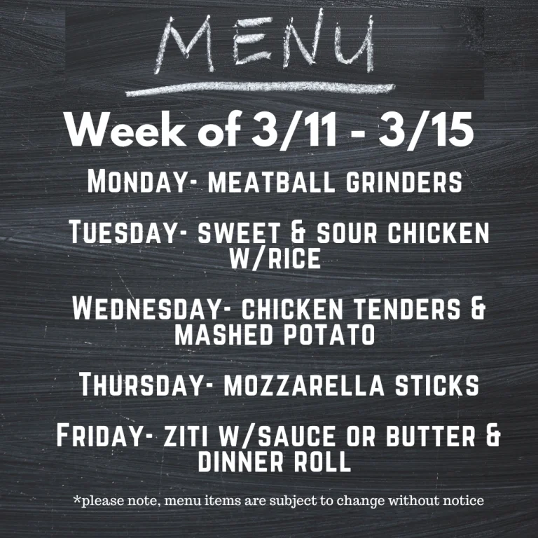 lunch menu for March 11th through March 15th